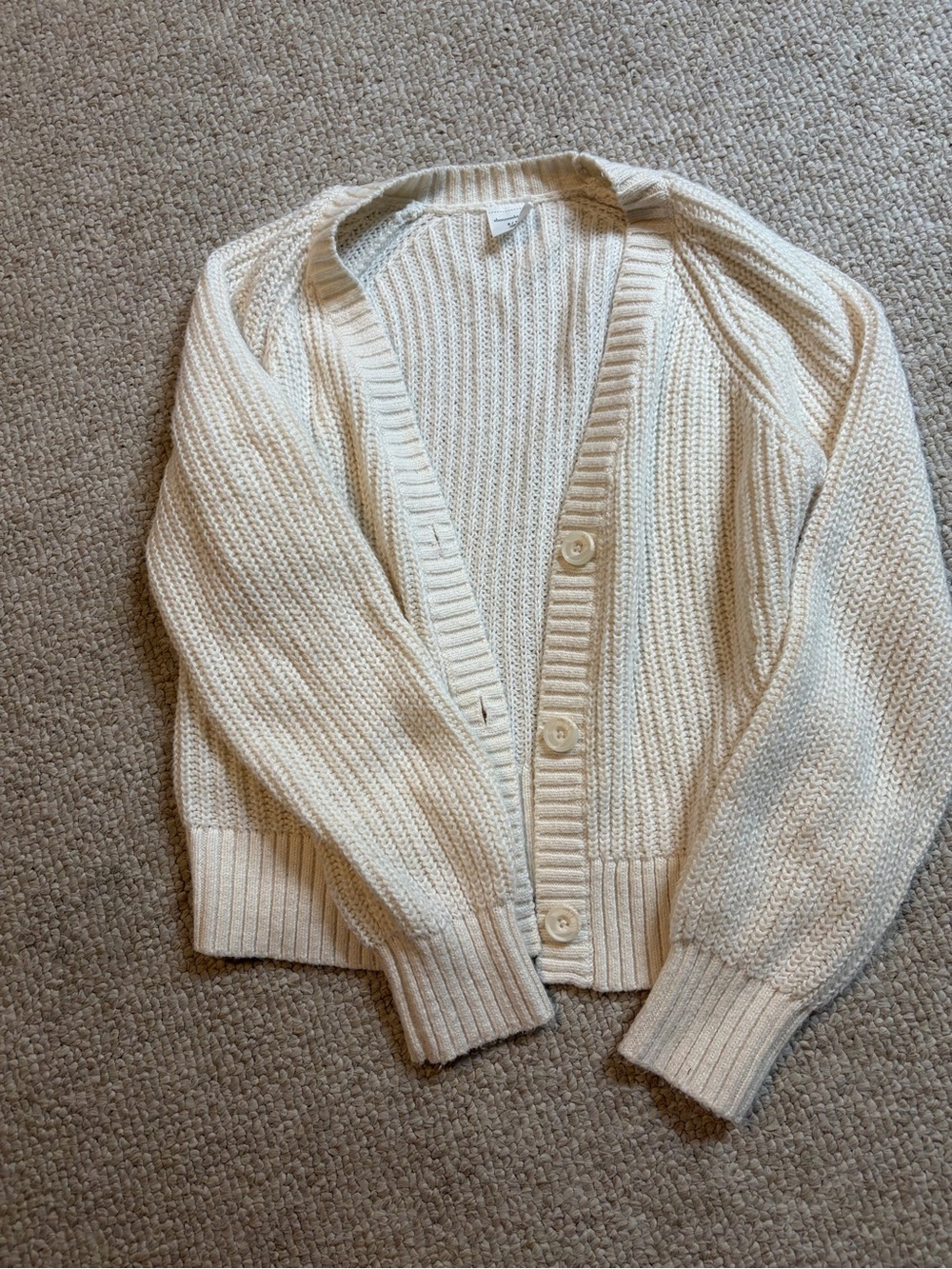 abercrombie kids Cream Ribbed Button-Up Cardigan